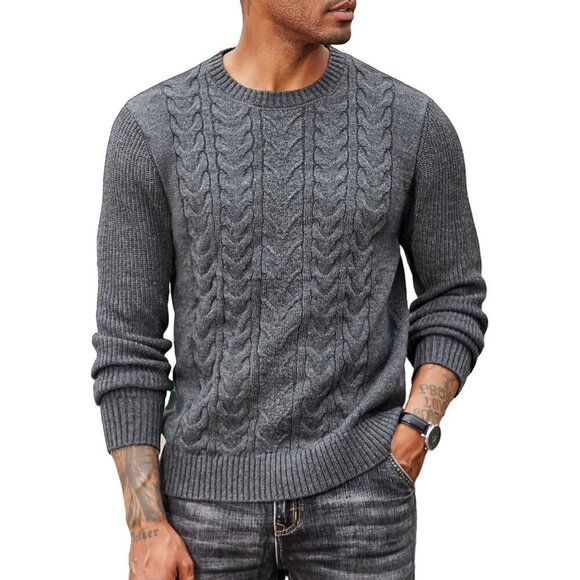 Coofandy Other - Coofandy Men Dark Grey Crewneck Pullover Twist Textured Fisherman Sweater